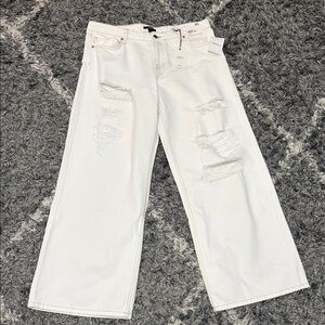 White Distressed Wide-Leg Women’s Jeans